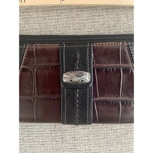 Brighton‎ Brown Croc Embossed Leather Wallet Organizer Floral Accent